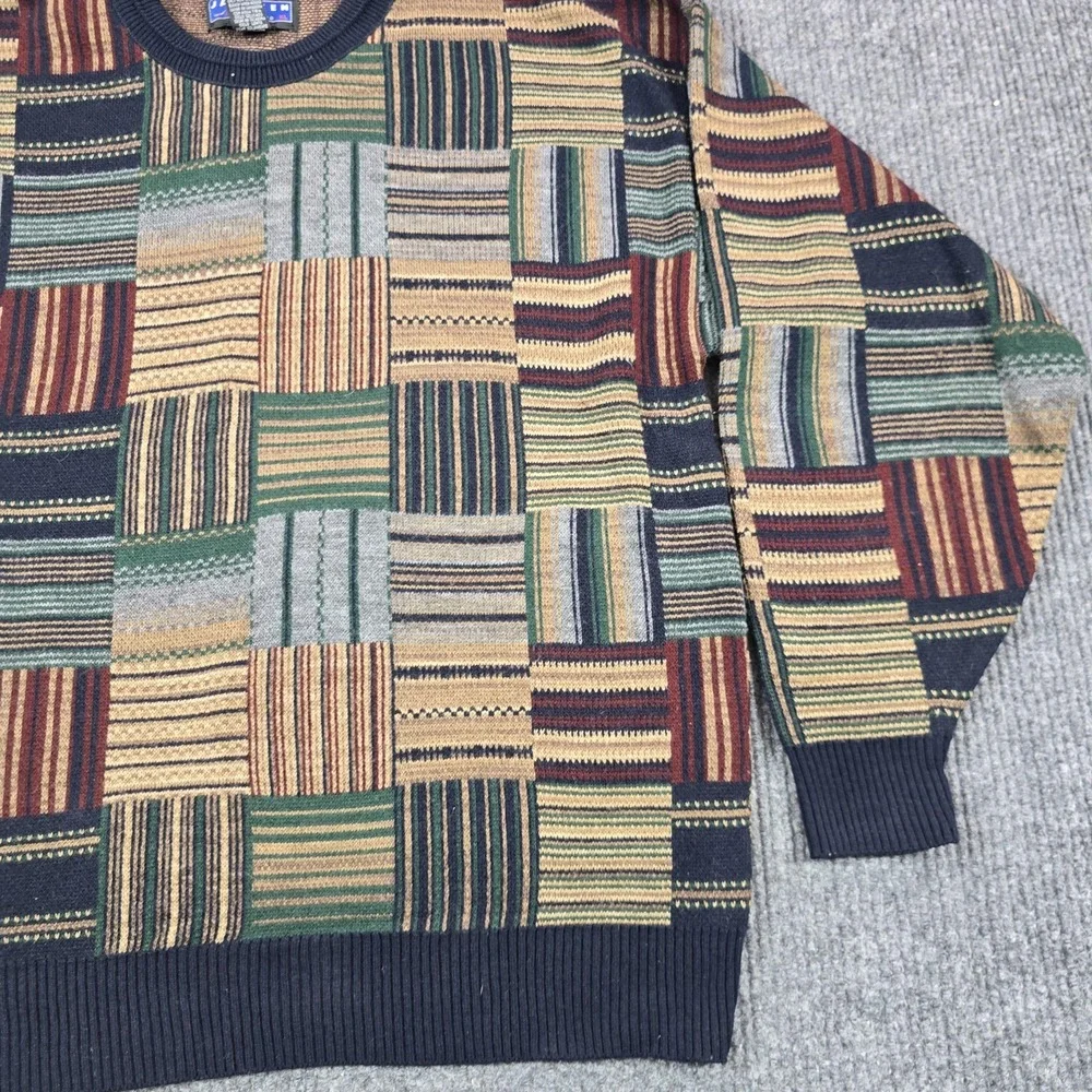 Vintage Jantzen Sweater Mens XL‎ Multicolor Geometric Patchwork Crew Pullover
